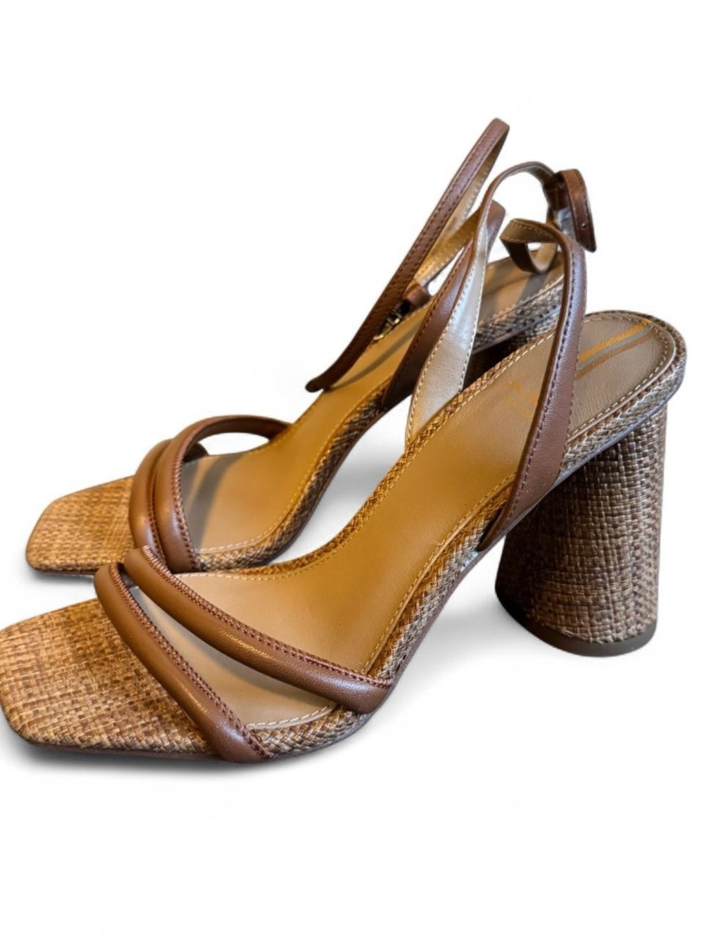Sam Edelman Brown Leather Strap Block Heel